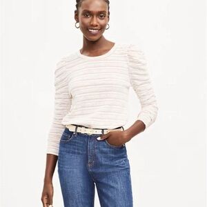 LOFT Cream crinched sleeve Textured Blouse